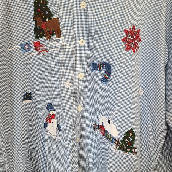 Capacity Woman's Long Sleeve Winter motif Blouse, Size: 1X Color: Blue - Picture 7 of 13